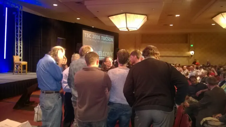 Valerie Varan presenting on stage